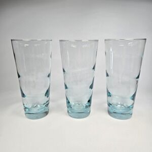 3 Vintage 70s Libbey Aqua Blue Ripple Saturn Optic Glasses Tumblers 6-1/2" 12 oz